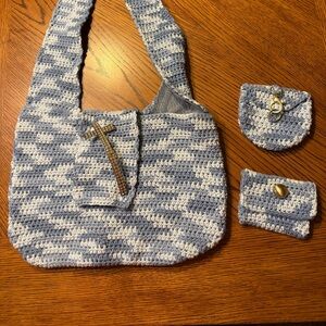 Blue and White Crochet Bag Set